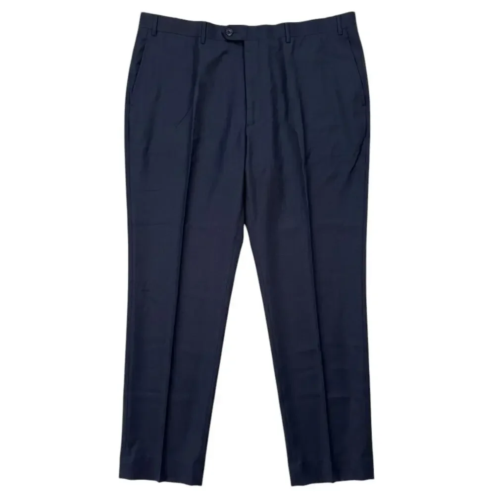 Canali Wool Suit Pants Men's 40 Navy Blue Plaid Classic Fit Dress Trousers Italy